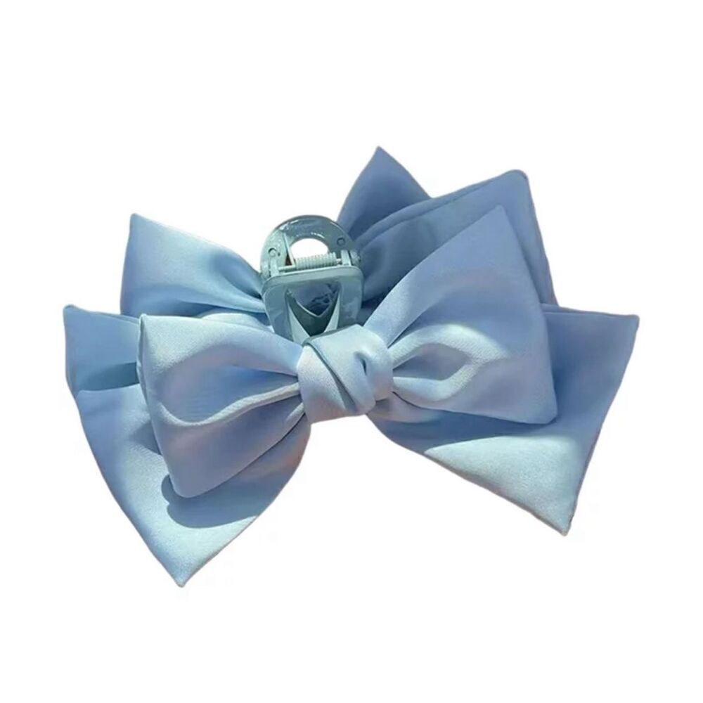 Blue satin ribbon hair claw bow